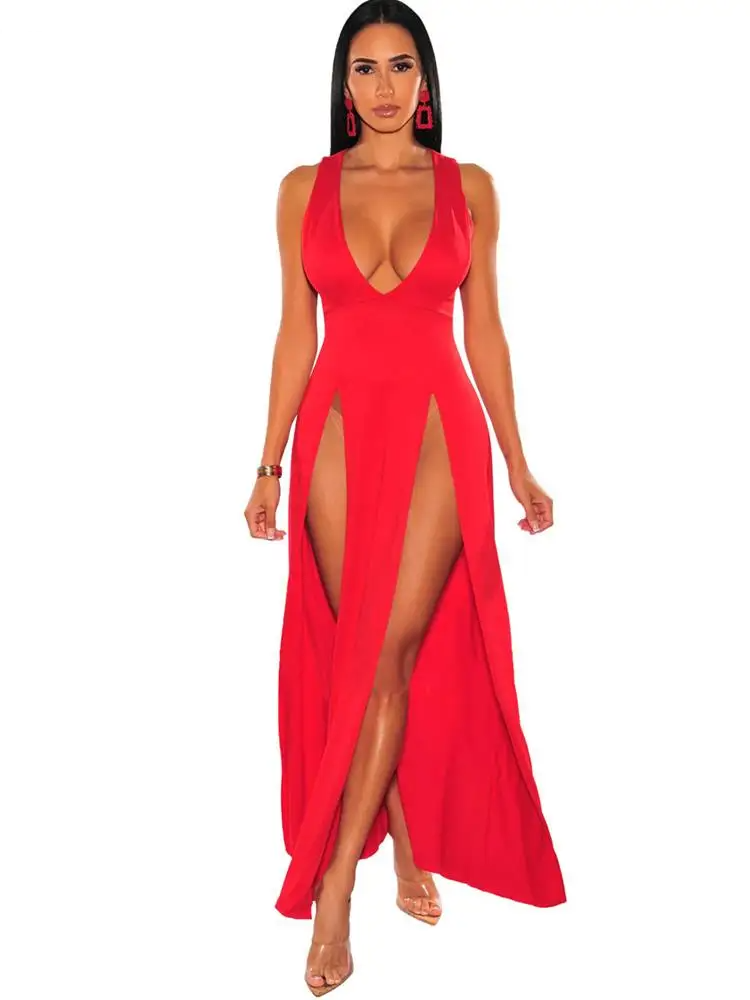 Vestido Maxi Feminino Vermelhocom Decote V - Rouge Élégance