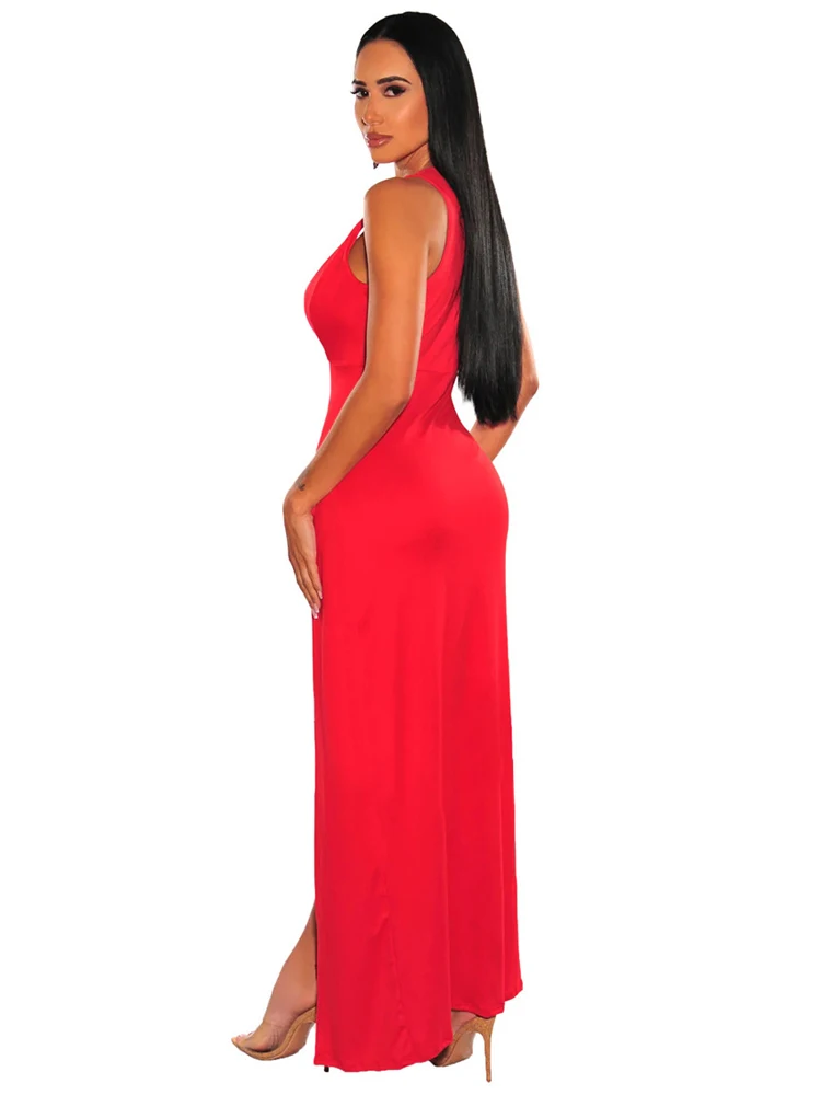 Vestido Maxi Feminino Vermelhocom Decote V - Rouge Élégance