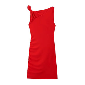 Mini Vestido Assimétrico Bodycon Sem Mangas Vermelho