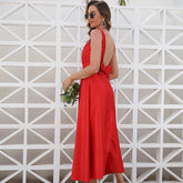 Vestido Vermelho Elegante com Laço Duplo