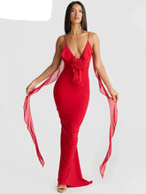 Vestido Longo Sexy com Decote em V Vermelho