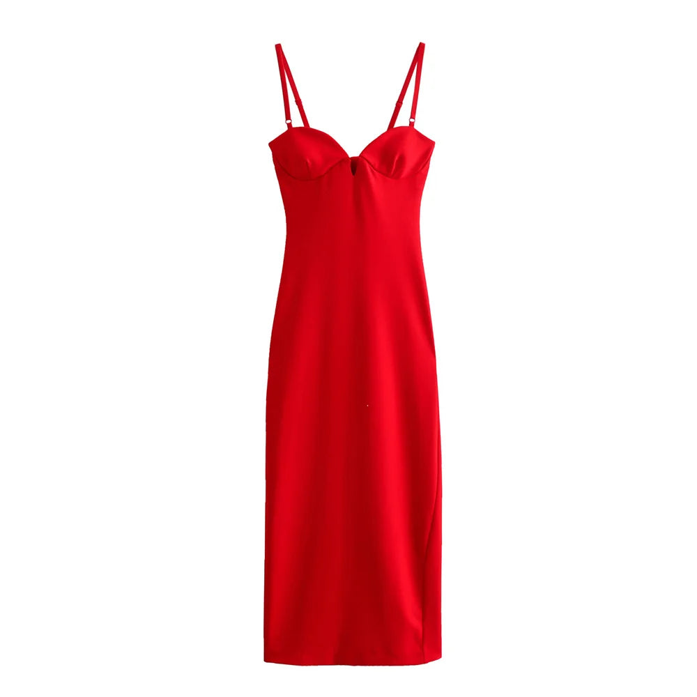 Vestido Vermelho Elegante com Alças Finas