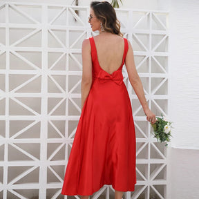 Vestido Vermelho Elegante com Laço Duplo