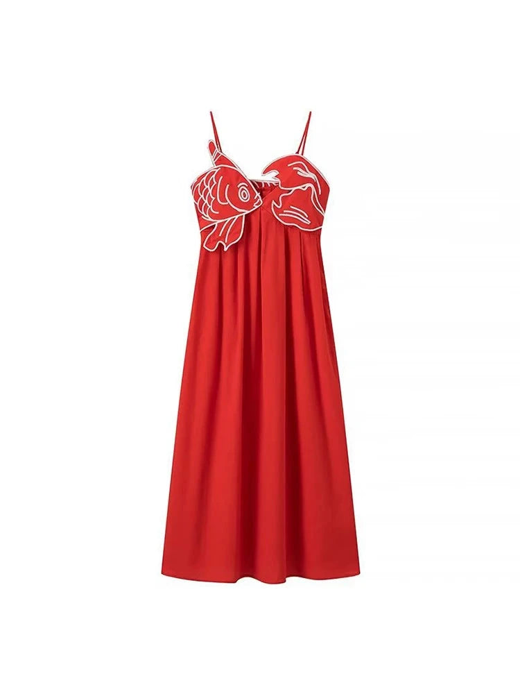 Vestido Vermelho com Bordado Koi