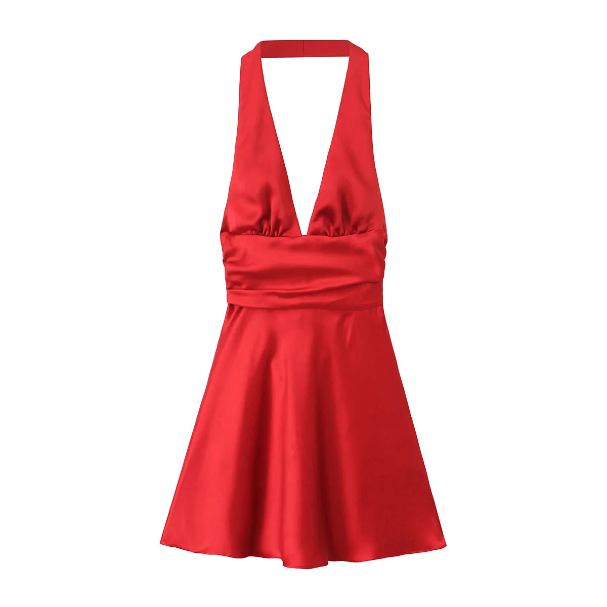 Vestido de Cetim Vermelho Halter Elegante